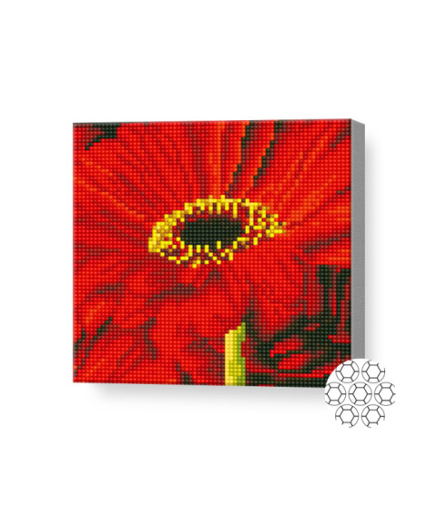 Gerbera roșie, 20х20 cm, mozaic cu diamante